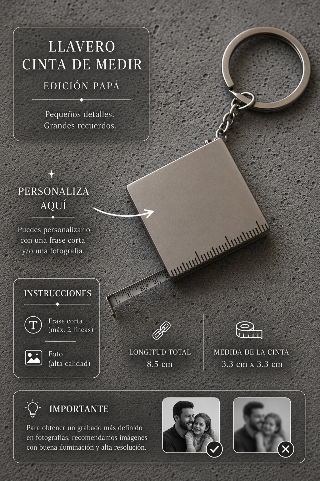 Llavero cinta de medir personalizable